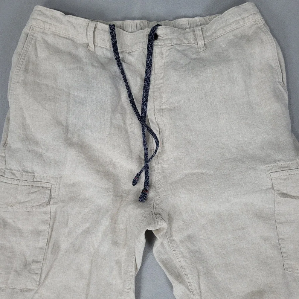 Caribbean Linen Cargo Pants Mens 38x36 Tan Beige Beach Casual Travel Comfort